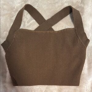 Good American Brown Ribbed Fitted Tank Top